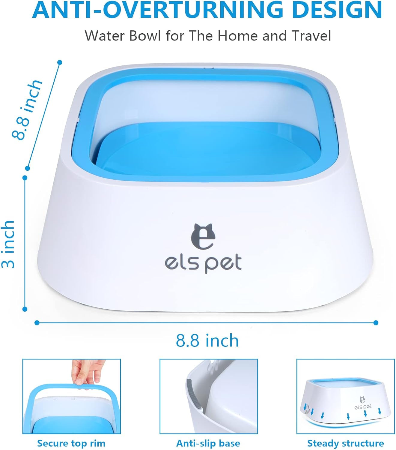 Dog Water Bowl, Splash-Free Pet Water Feeder, Vehicle Carried Floating Bowl, No Spill Cat Water Fountain for Car Travel, No-Slip Water Dispenser for Small or Large Breeds (Blue)