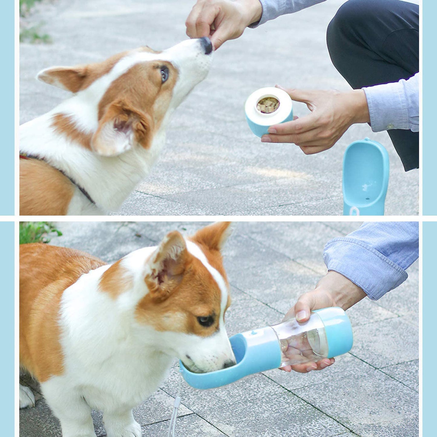 Outdoor Dog Water Bottle Dispenser - Leak Proof Pet Bottle for Dogs on the Go with Food Container Multifunctional Travel Dog Water Bottle(Blue)