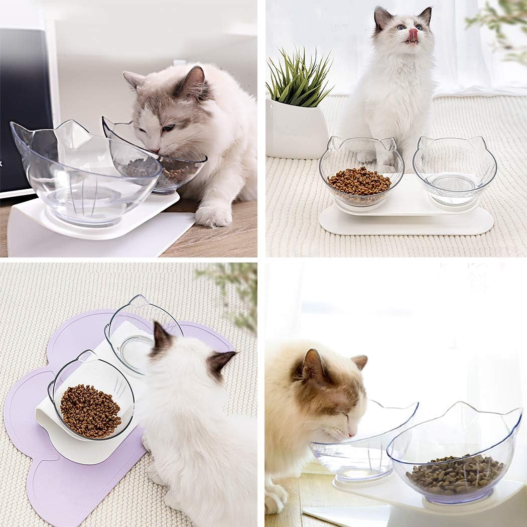 Cat Bowls,15°Tilted Cat Food Bowl Double Cat Dishes, Cat Feeder Cat Feeding Bowl Raised with Stand, Cat Food Water Bowl for Cats and Small Dog