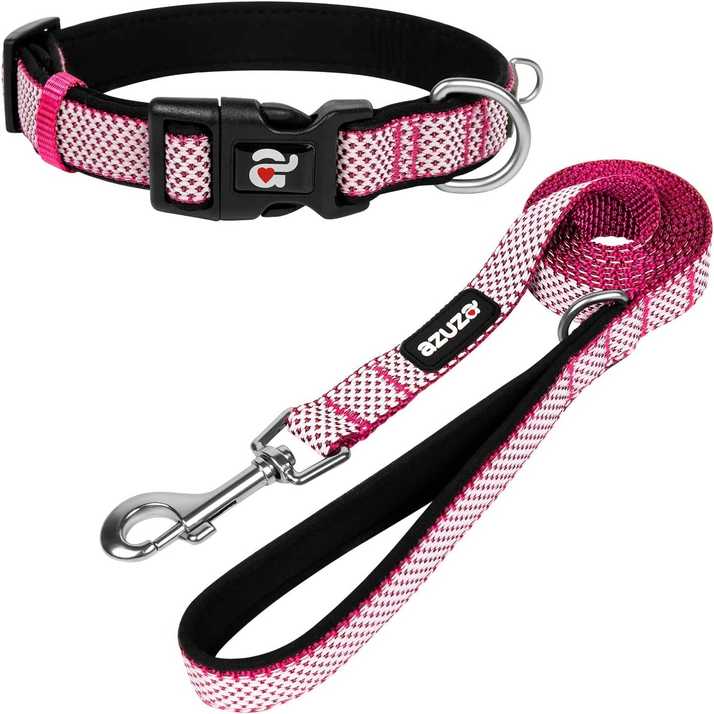 Durable Padded Dog Leash and Collar Set,Reflective Strip Extra Safe and Comfy for Large Dogs, Orange