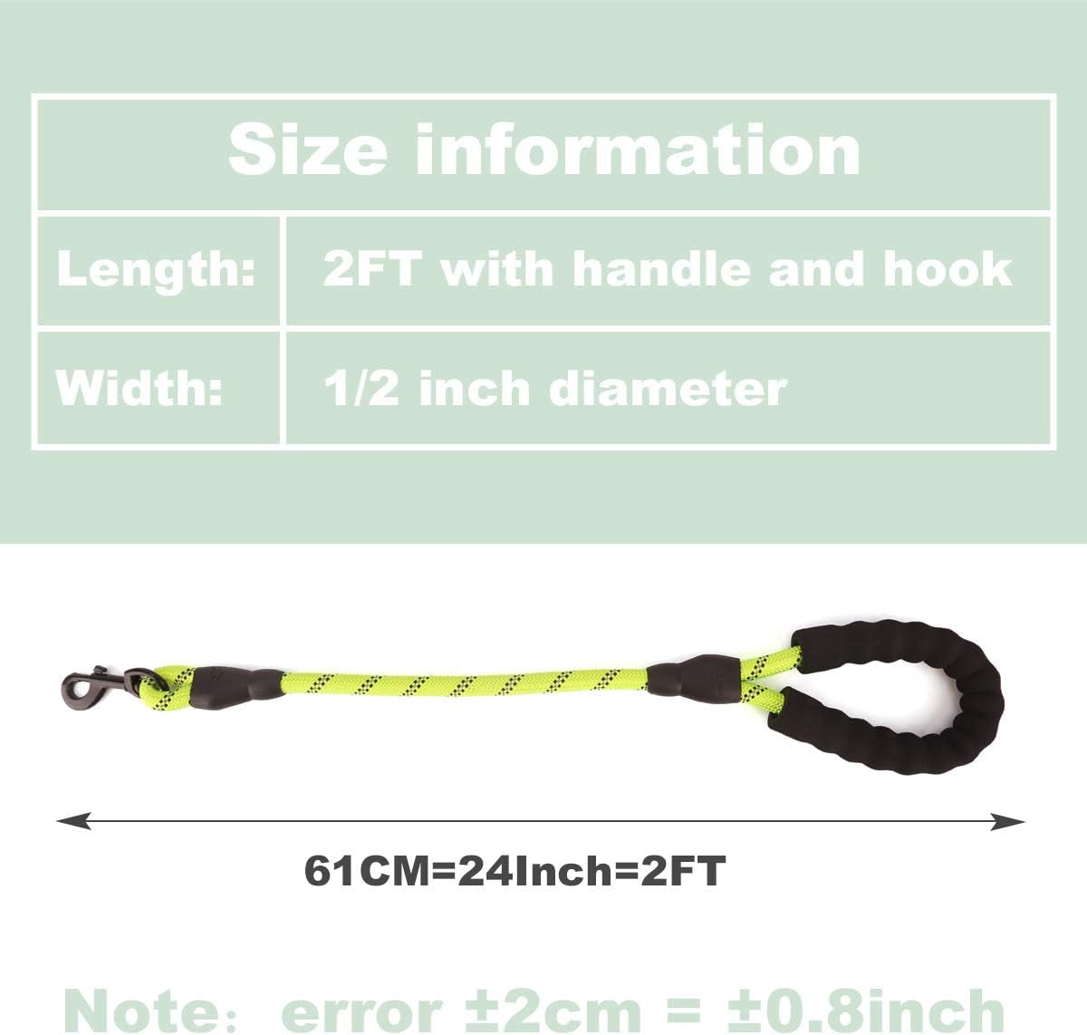 2/5 FT Strong Dog Leash with Soft Padded Handle and Highly Reflective Threads, Durable Dog Training Leash for Small Medium Large Heavy Duty Dogs Easy Control Dog Leads for Climbing Walking