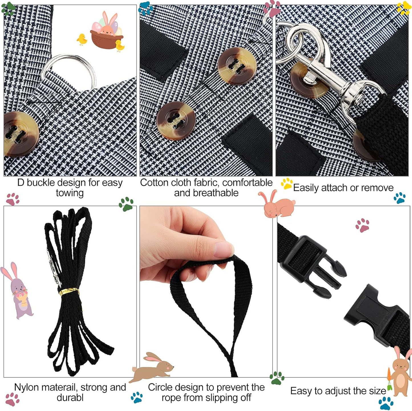 2 Pieces Rabbit Vest Harness and Leash Set Adjustable Formal Suit Style Adjustable Soft Bunny Harness for Bunny Rabbit Kitten Small Animal Walking (Medium)