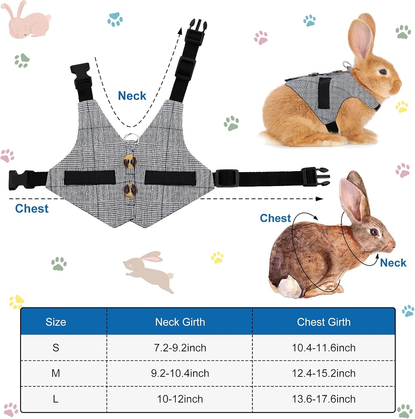 2 Pieces Rabbit Vest Harness and Leash Set Adjustable Formal Suit Style Adjustable Soft Bunny Harness for Bunny Rabbit Kitten Small Animal Walking (Medium)