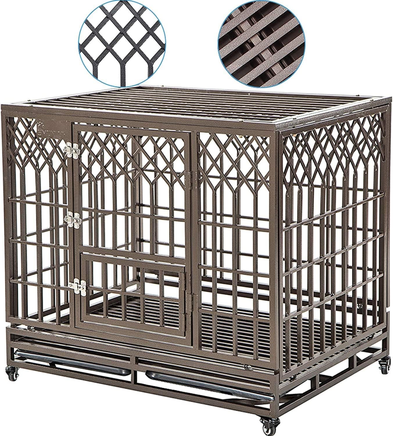 Heavy Duty Dog Cage for Large Dog Strong Metal Kennel and Crate Pet Playpen with Three Doors, Four Wheels,38 Inch,Y Shape,Silver … … …