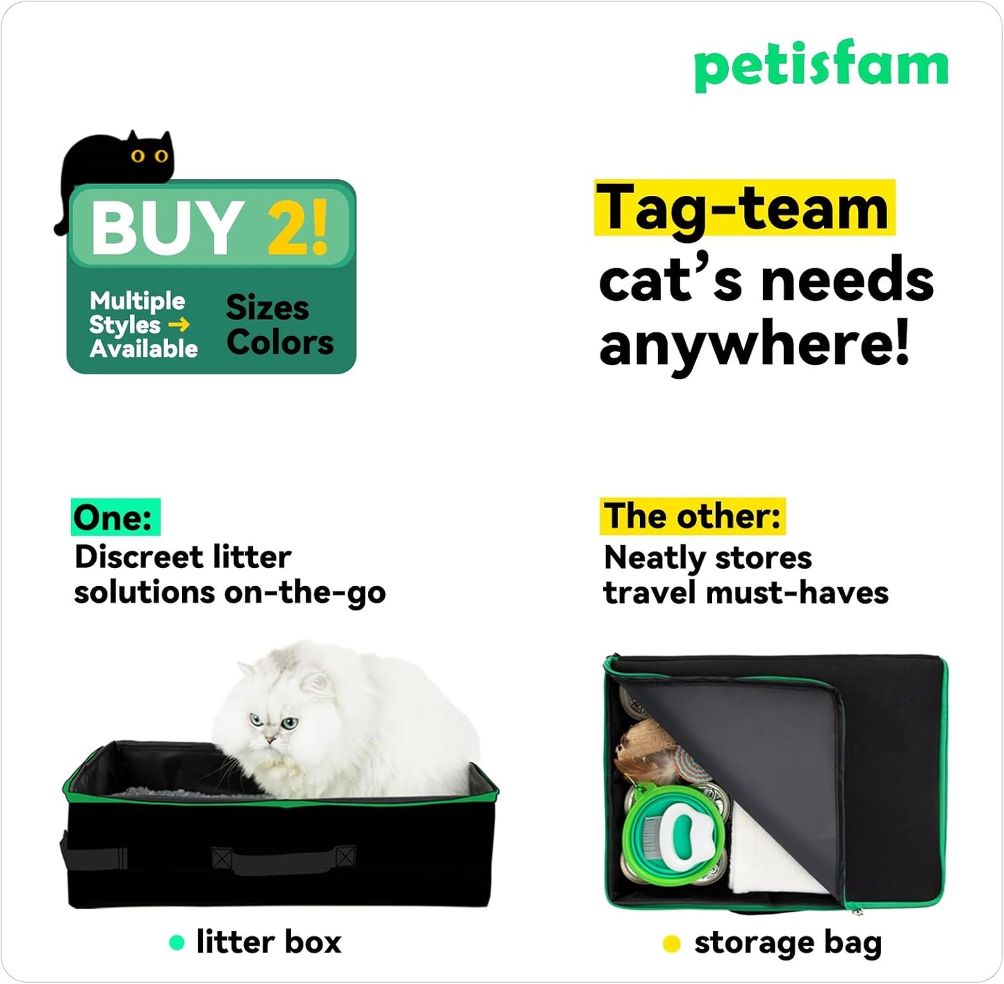 Portable Cat Travel Litter Box. No Leakage, Smell and Messes. One-Handed Carrying for Road Trip, Hotel Stays, Car and Airplane
