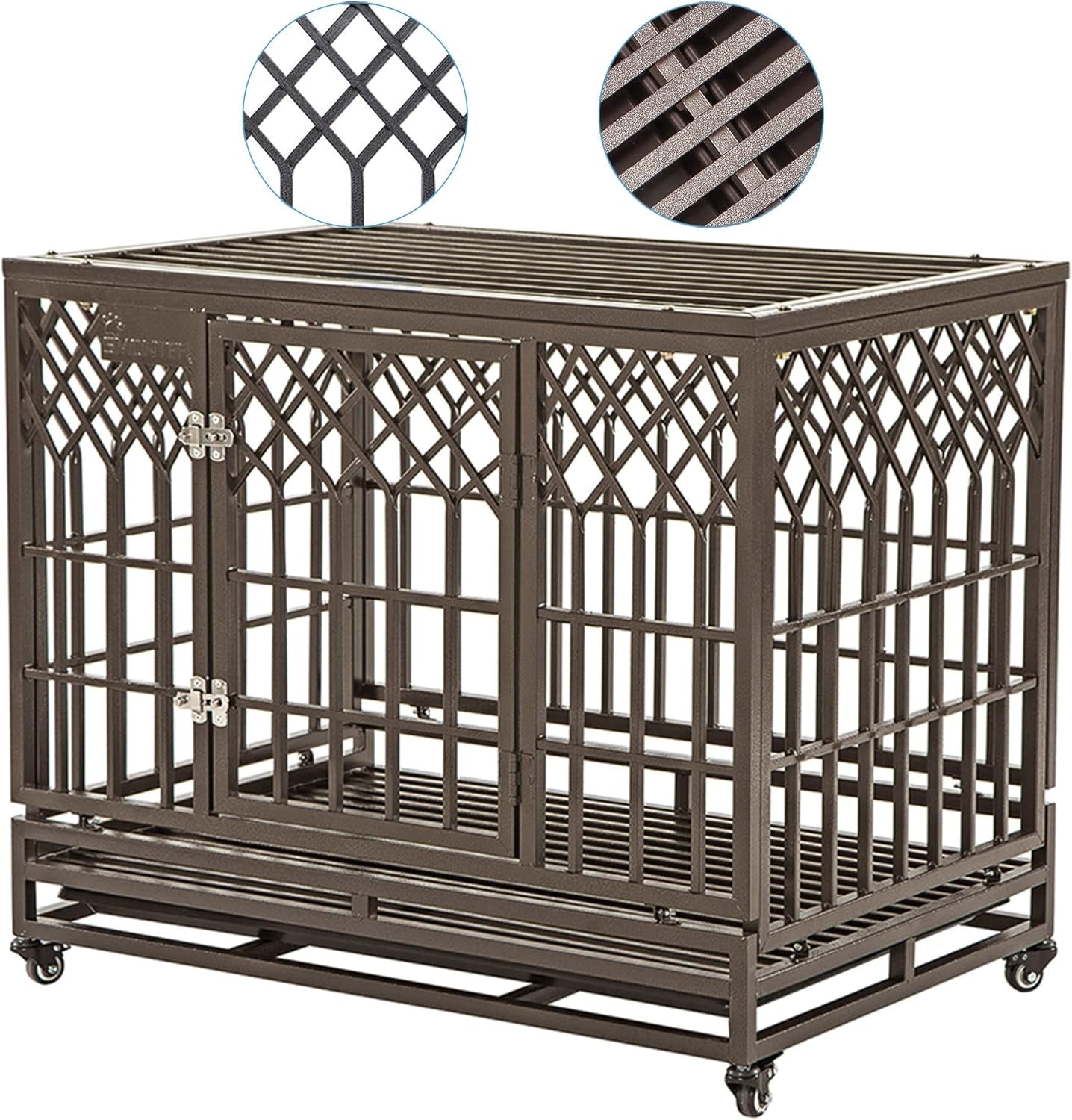 Heavy Duty Dog Cage for Large Dog Strong Metal Kennel and Crate Pet Playpen with Three Doors, Four Wheels,38 Inch,Y Shape,Silver … … …