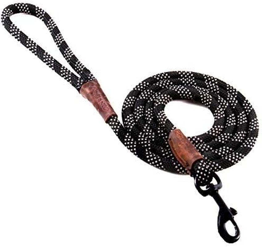 Rope Leash Reflective 6 Foot - We Donate a Leash to a Dog Rescue for Every Leash Sold (Black, 6 FT X 1/2")