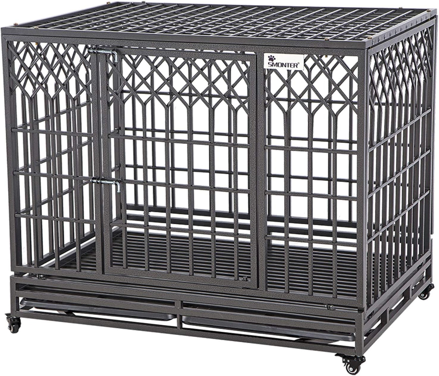 Heavy Duty Dog Cage for Large Dog Strong Metal Kennel and Crate Pet Playpen with Three Doors, Four Wheels,38 Inch,Y Shape,Silver … … …