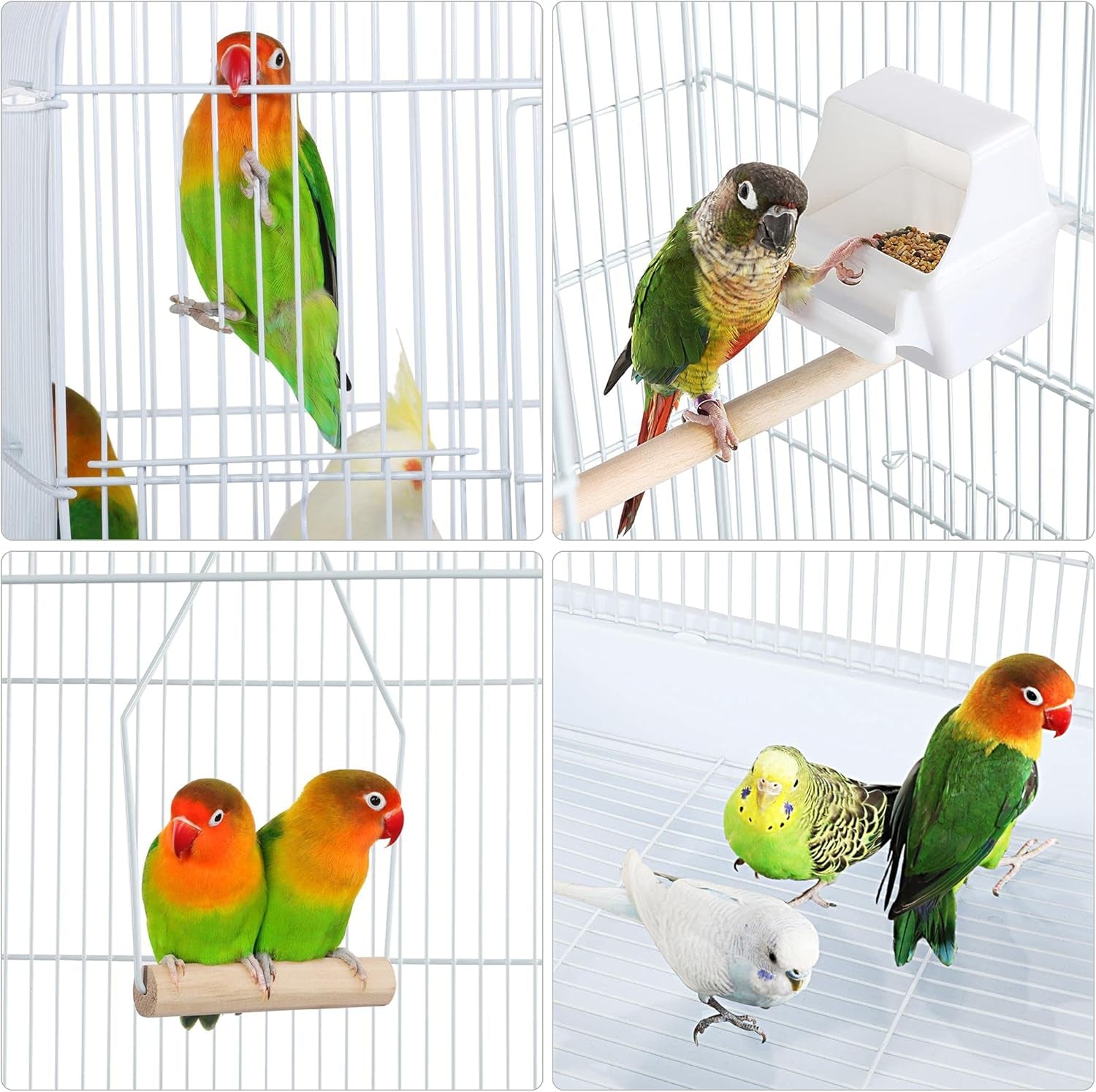 64-Inch Open Play Top Bird Cages for Parakeets Cockatiels Finches Lovebirds Canaries Conures Budgies Parrot Birdcage W/Detachable Rolling Stand, White