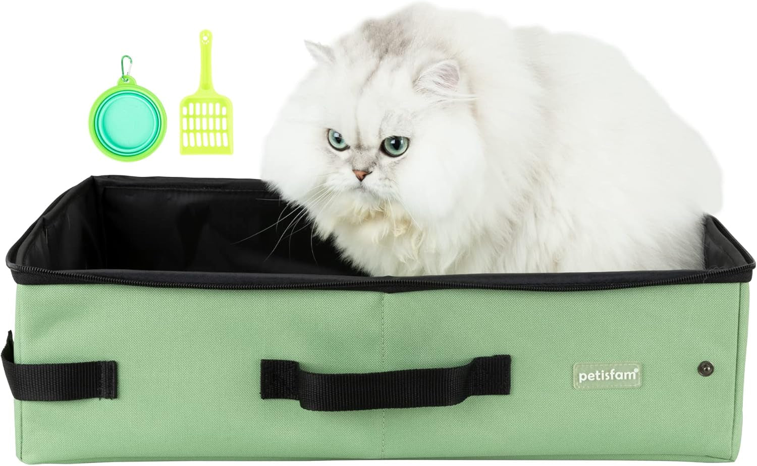 Portable Cat Travel Litter Box. No Leakage, Smell and Messes. One-Handed Carrying for Road Trip, Hotel Stays, Car and Airplane