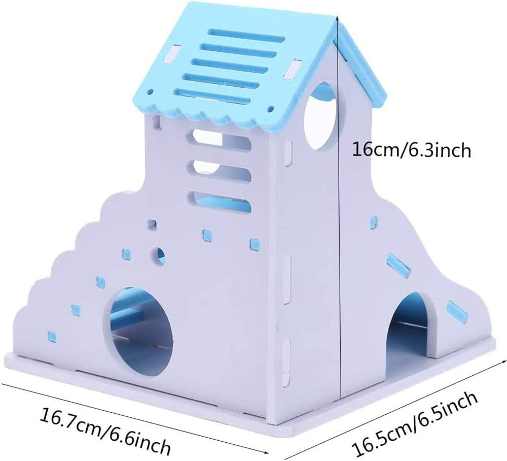 Hamster Hideout Colorful Mini Wooden Slide DIY Assemble Hamster House with Wooden Hamster Platform Bracket Springboard Toy for Mouse, Chinchilla, Rat, Gerbil and Dwarf Hamster (Pack of 2) (Blue)
