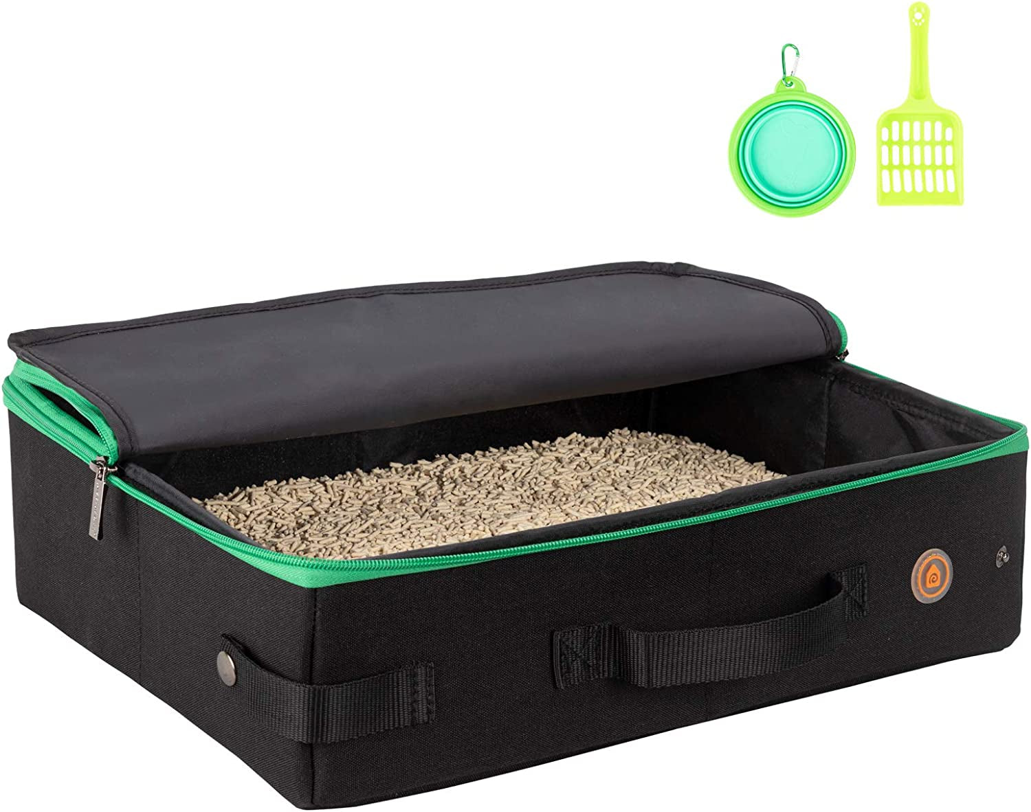 Portable Cat Travel Litter Box. No Leakage, Smell and Messes. One-Handed Carrying for Road Trip, Hotel Stays, Car and Airplane