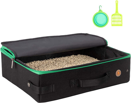 Portable Cat Travel Litter Box. No Leakage, Smell and Messes. One-Handed Carrying for Road Trip, Hotel Stays, Car and Airplane