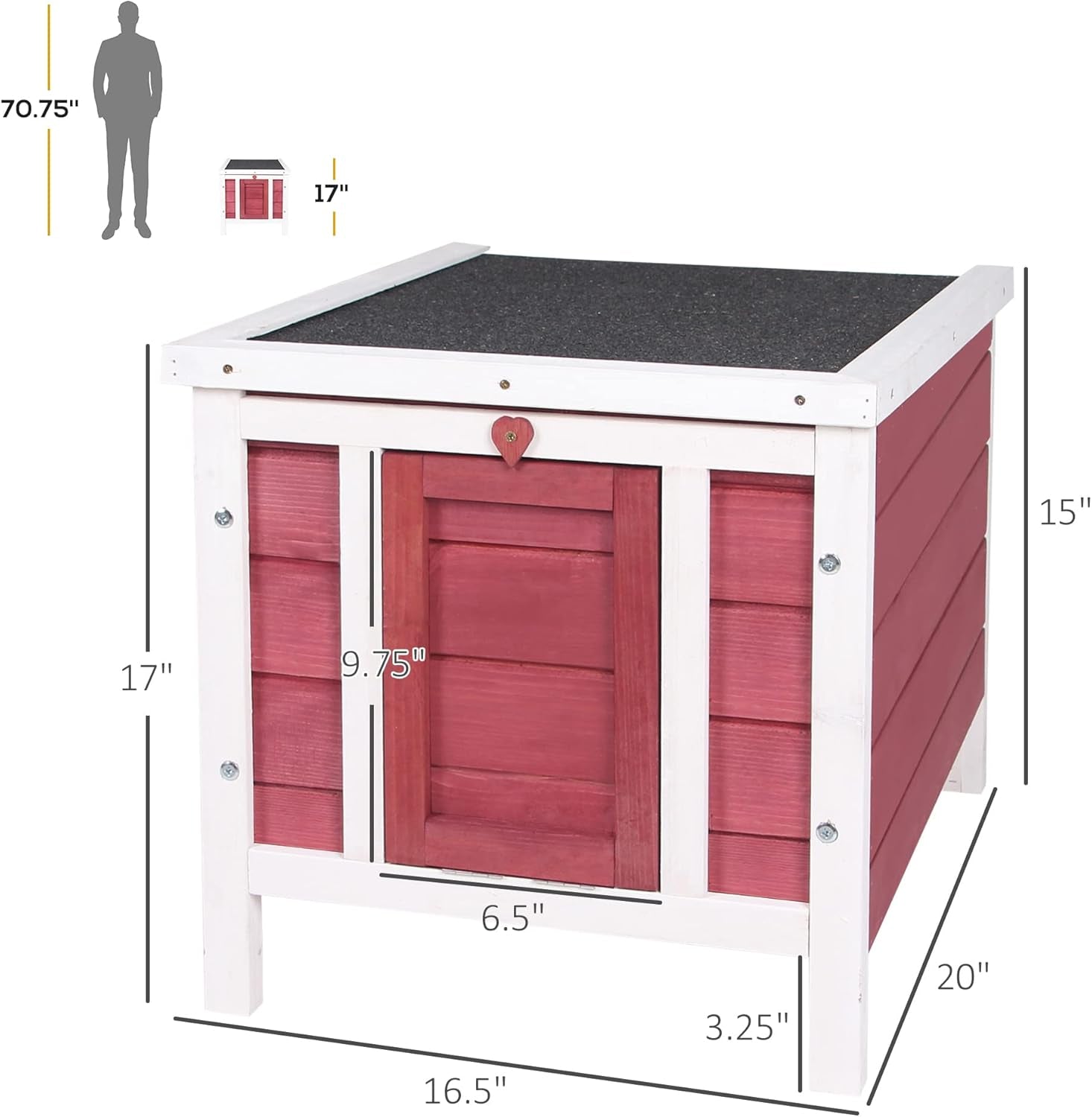 Small Wooden Rabbit Hutch Bunny Cage Guinea Pig Cage Duck House Dog House with Openable & Waterproof Roof, Red