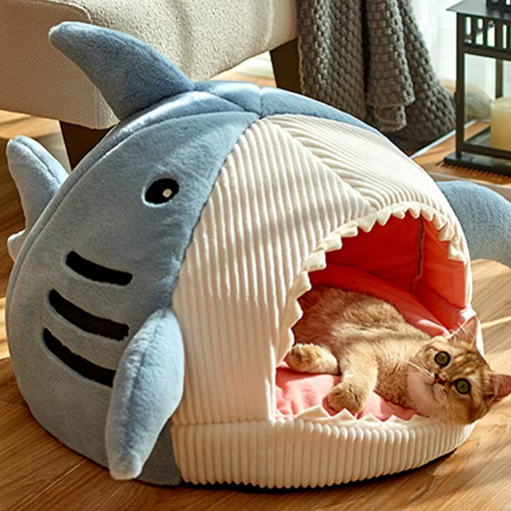 Good Cat Nest Sleeping Bed Pet Bed Cartoon Shark Shape Cozy Washable Dog Mini House Warm