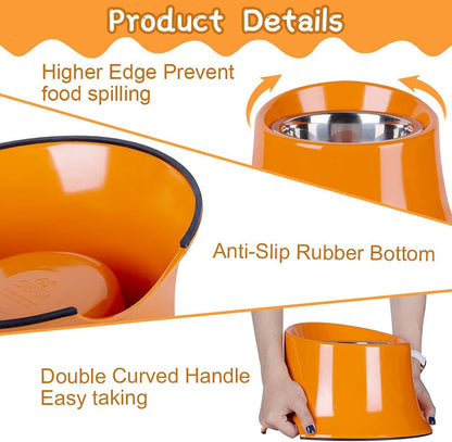 Elevated Dog Bowl Raised Dog Feeder for Food and Water, Non Spill Edges & Non Skid Sturdy Melamine Stand, Reduce Neck Stress, Less Regurgitating and Vomiting 4 Cup Orange
