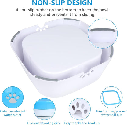 Dog Water Bowl, Splash-Free Pet Water Feeder, Vehicle Carried Floating Bowl, No Spill Cat Water Fountain for Car Travel, No-Slip Water Dispenser for Small or Large Breeds (Blue)