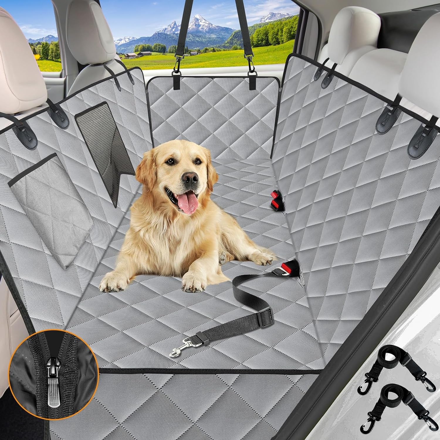 Dog Car Seat Cover for Back Seat,600D Heavy Duty Dog Hammock for Car with Side Flap,100% Waterproof Pet Backseat Cover, Anti-Scratch Nonslip Pet Seat Protector for Cars Trucks and SUV
