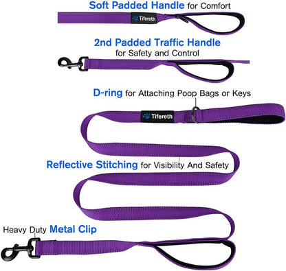 Large-Medium Two-Double Handle Dog-Leash - Heavy Duty 6Ft Foot Big Durable Nylon Padded Traffic Handle Leash for Medium to Large Dogs (New Purple)