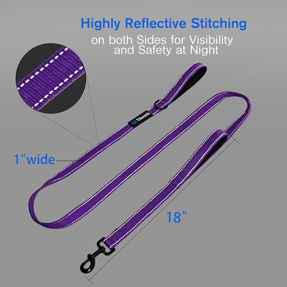 Large-Medium Two-Double Handle Dog-Leash - Heavy Duty 6Ft Foot Big Durable Nylon Padded Traffic Handle Leash for Medium to Large Dogs (New Purple)