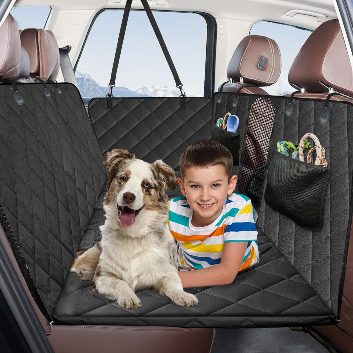 Dog Car Seat Cover for Back Seat,600D Heavy Duty Dog Hammock for Car with Side Flap,100% Waterproof Pet Backseat Cover, Anti-Scratch Nonslip Pet Seat Protector for Cars Trucks and SUV