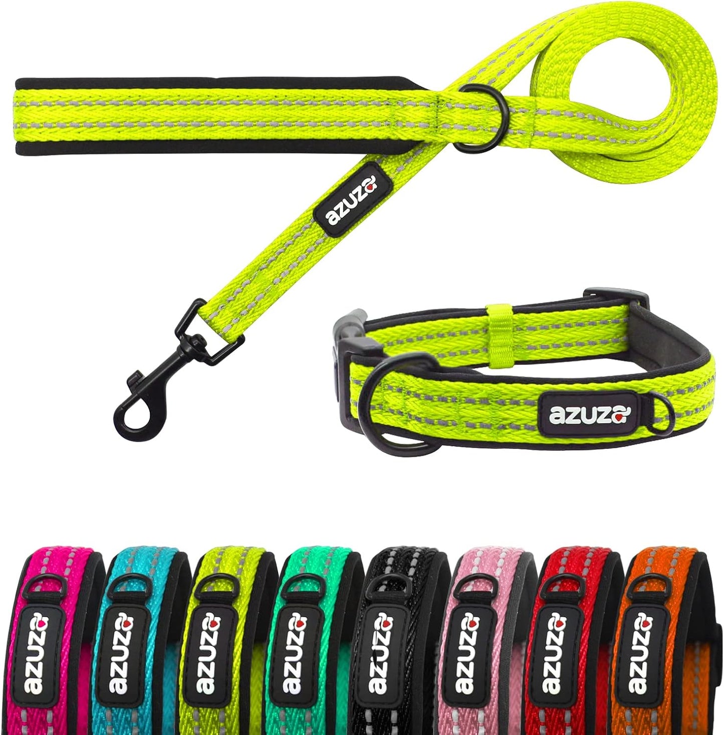 Durable Padded Dog Leash and Collar Set,Reflective Strip Extra Safe and Comfy for Large Dogs, Orange