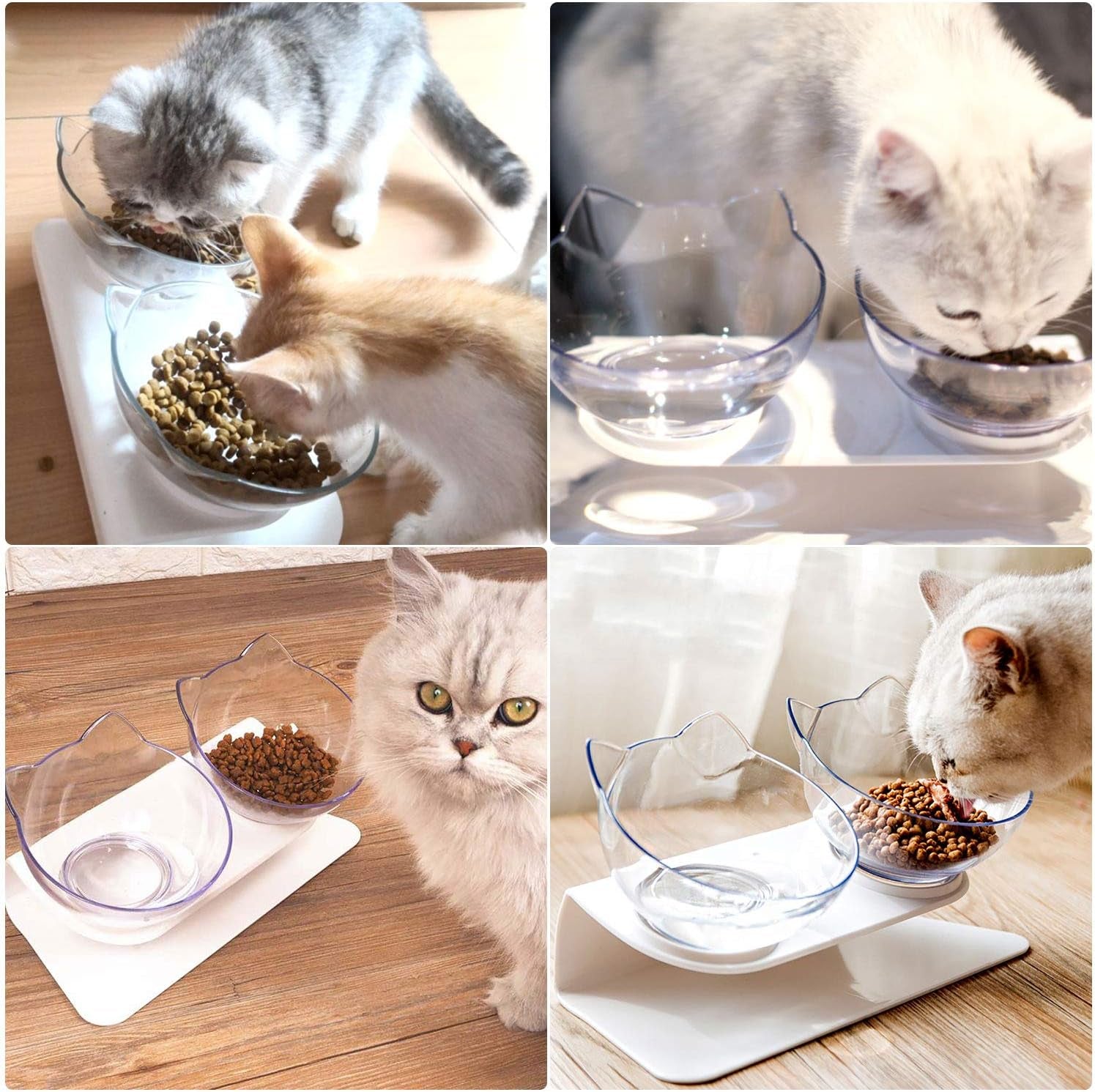 Cat Bowls,15°Tilted Cat Food Bowl Double Cat Dishes, Cat Feeder Cat Feeding Bowl Raised with Stand, Cat Food Water Bowl for Cats and Small Dog