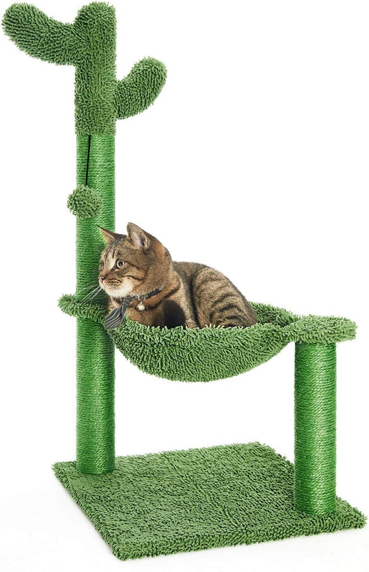 31" Cactus Cat Tree with Hammock and Full Wrapped Sisal Scratching Post for Small Cats Only Green Medium