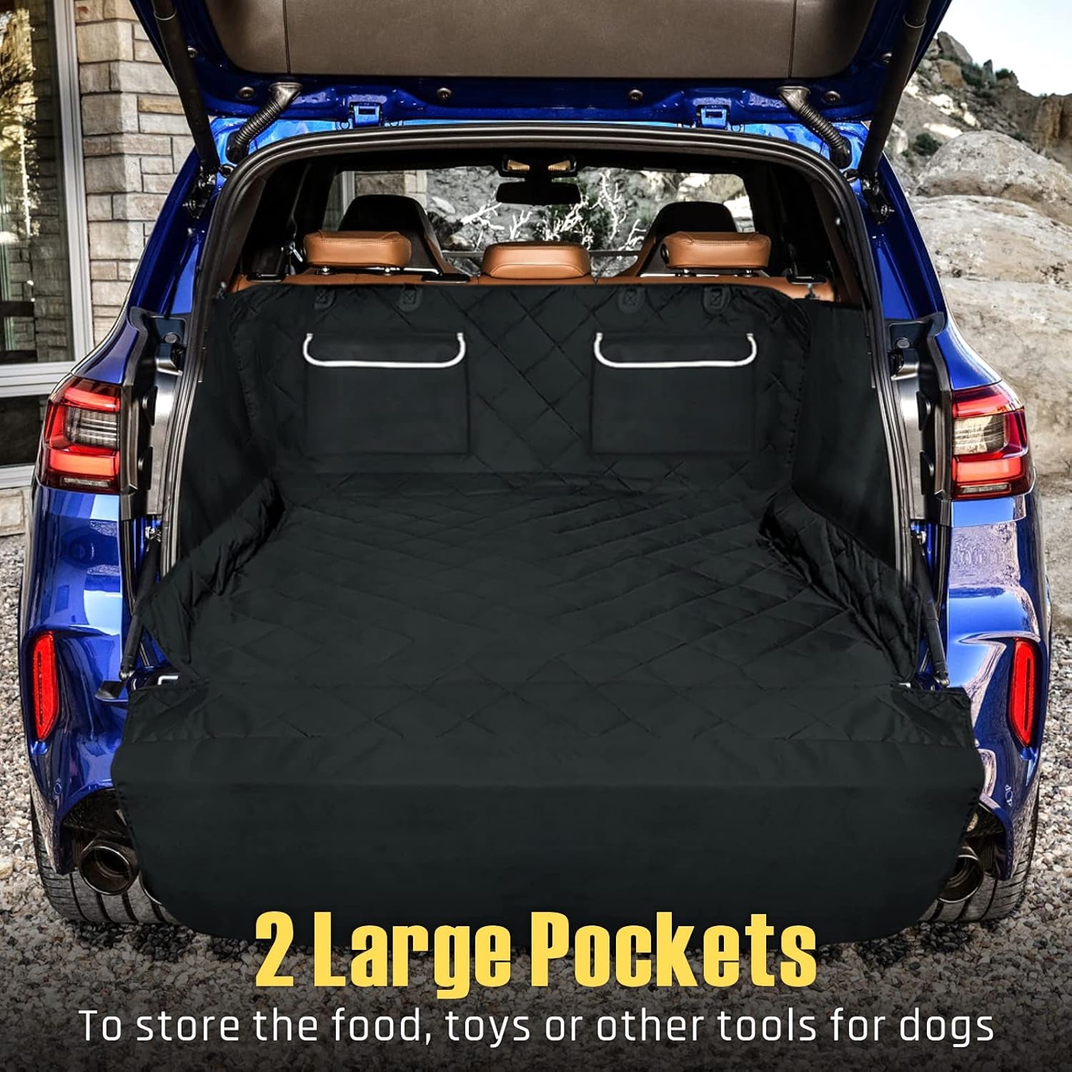 Cargo Liner for SUV, Water Resistant Dog Cargo Cover with Bumper Flap and Side Walls Protector, Non-Slip Backing, Quilted Pet Seat Cover, Large Size Universal Fit, Black