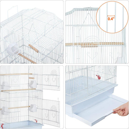 64-Inch Open Play Top Bird Cages for Parakeets Cockatiels Finches Lovebirds Canaries Conures Budgies Parrot Birdcage W/Detachable Rolling Stand, White