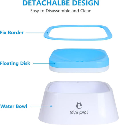 Dog Water Bowl, Splash-Free Pet Water Feeder, Vehicle Carried Floating Bowl, No Spill Cat Water Fountain for Car Travel, No-Slip Water Dispenser for Small or Large Breeds (Blue)