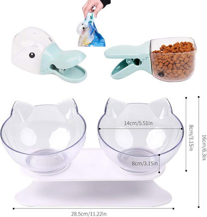 Cat Bowls,15°Tilted Cat Food Bowl Double Cat Dishes, Cat Feeder Cat Feeding Bowl Raised with Stand, Cat Food Water Bowl for Cats and Small Dog