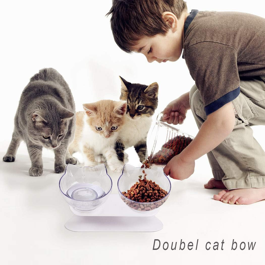 Cat Bowls,15°Tilted Cat Food Bowl Double Cat Dishes, Cat Feeder Cat Feeding Bowl Raised with Stand, Cat Food Water Bowl for Cats and Small Dog
