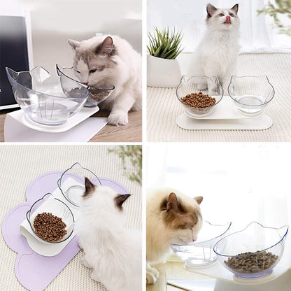 Cat Bowls,15°Tilted Cat Food Bowl Double Cat Dishes, Cat Feeder Cat Feeding Bowl Raised with Stand, Cat Food Water Bowl for Cats and Small Dog