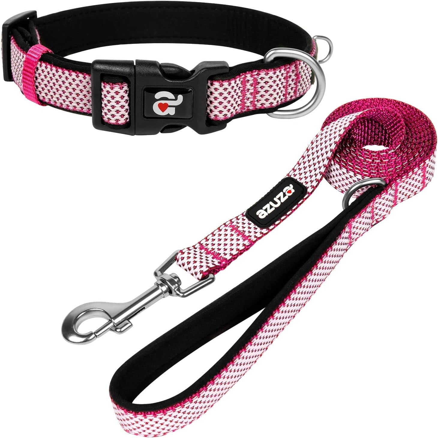 Durable Padded Dog Leash and Collar Set,Reflective Strip Extra Safe and Comfy for Large Dogs, Orange