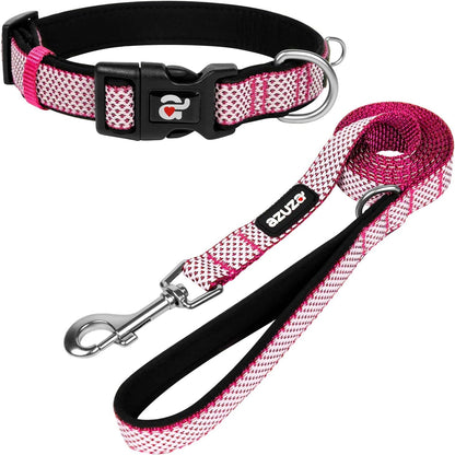 Durable Padded Dog Leash and Collar Set,Reflective Strip Extra Safe and Comfy for Large Dogs, Orange
