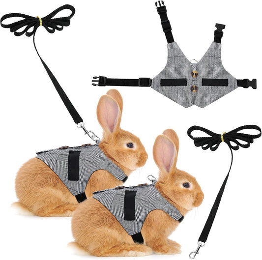 2 Pieces Rabbit Vest Harness and Leash Set Adjustable Formal Suit Style Adjustable Soft Bunny Harness for Bunny Rabbit Kitten Small Animal Walking (Medium)