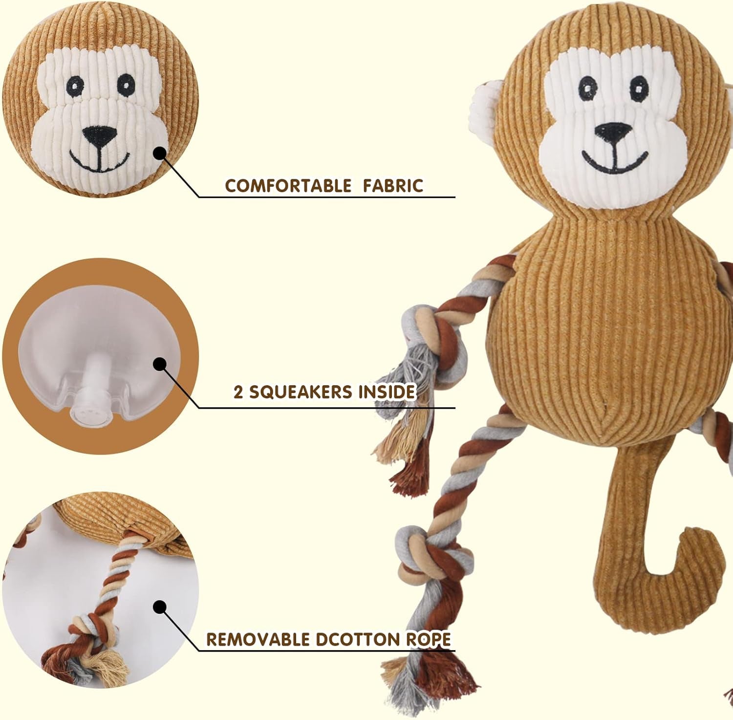 Rope Plush Dog Toy,Puppy Toys for Teething,Tug of War Dog Toy (Monkey)
