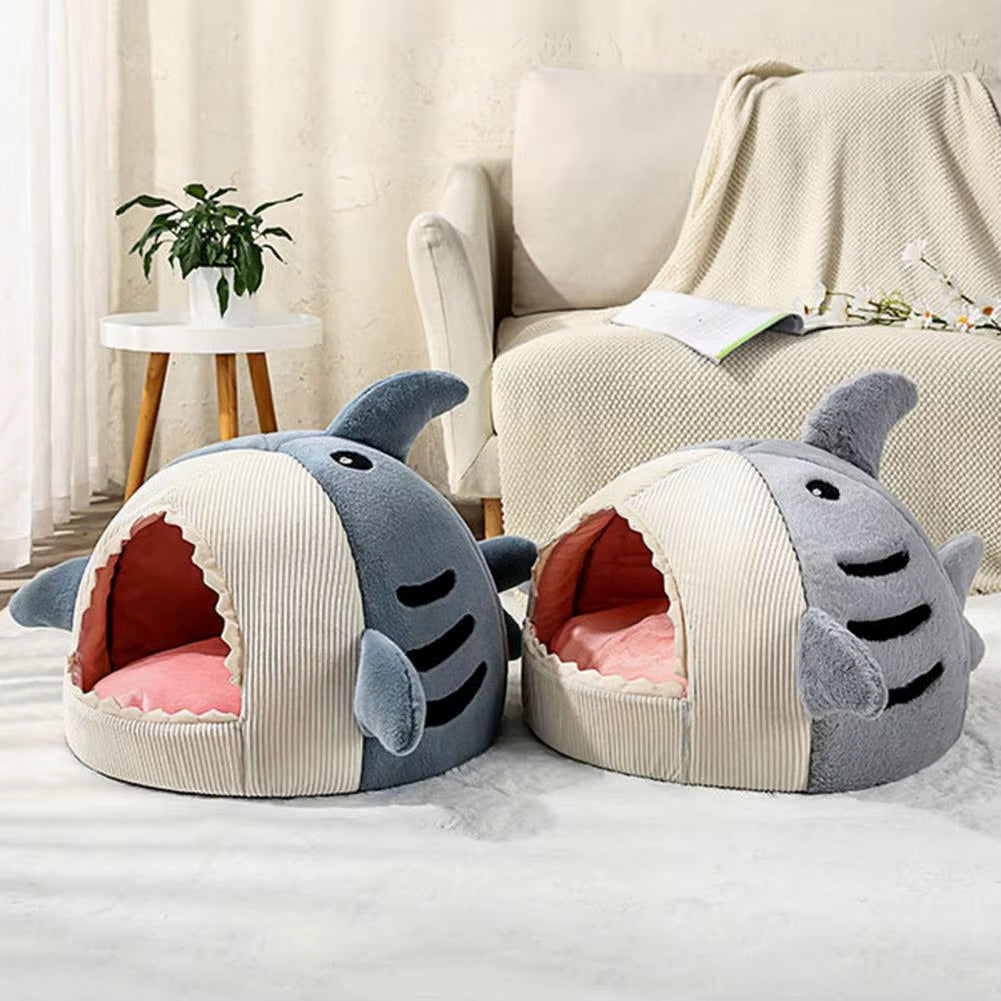 Good Cat Nest Sleeping Bed Pet Bed Cartoon Shark Shape Cozy Washable Dog Mini House Warm