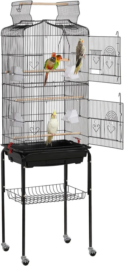 64-Inch Open Play Top Bird Cages for Parakeets Cockatiels Finches Lovebirds Canaries Conures Budgies Parrot Birdcage W/Detachable Rolling Stand, White
