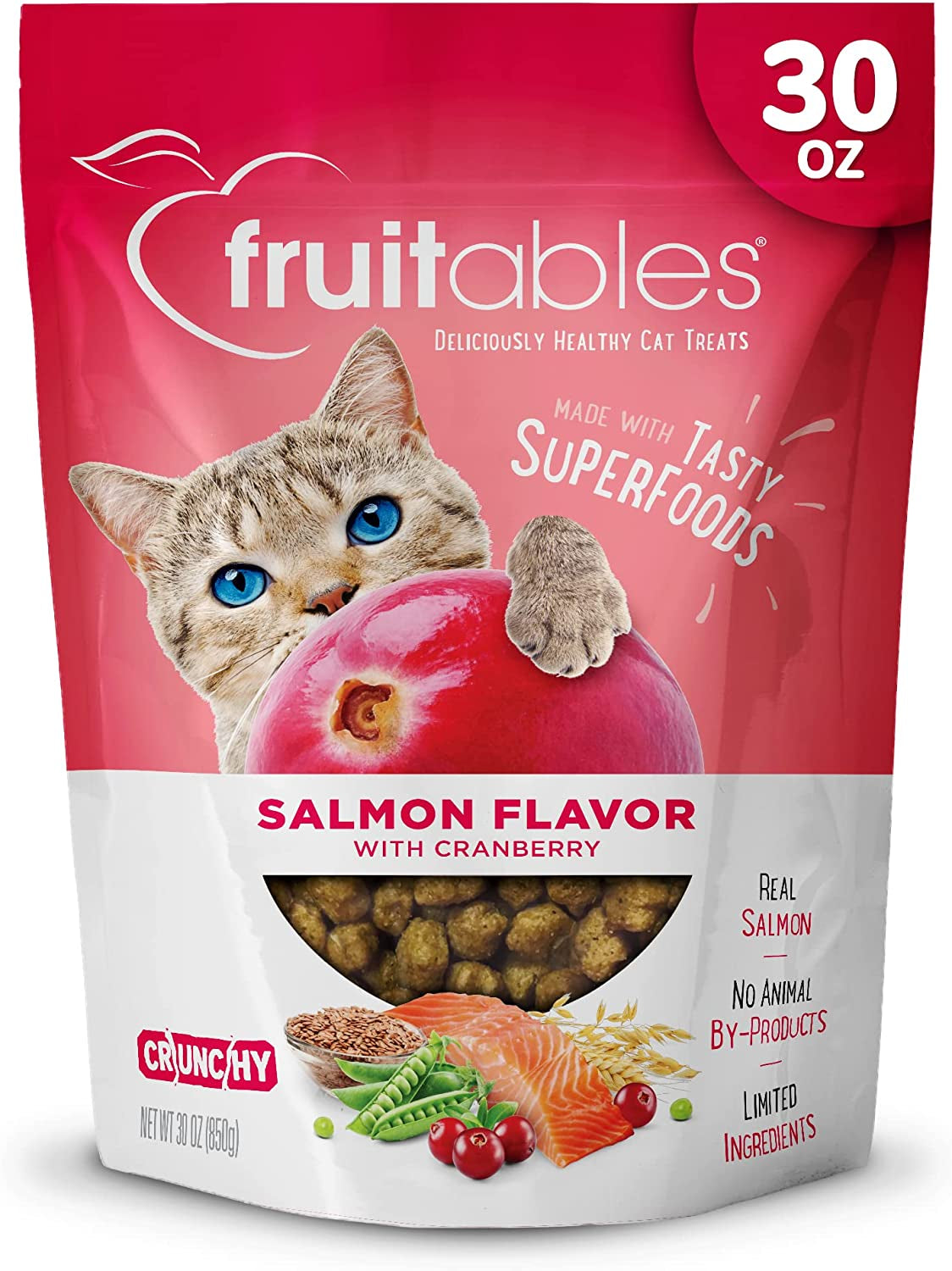Cat Treats, Healthy Treats for Cats, Low Calorie and Packed with Protein, Crunchy Biscuits, Free of Wheat, Corn and Soy, Made with Real Salmon and Cranberry, 2.5Oz