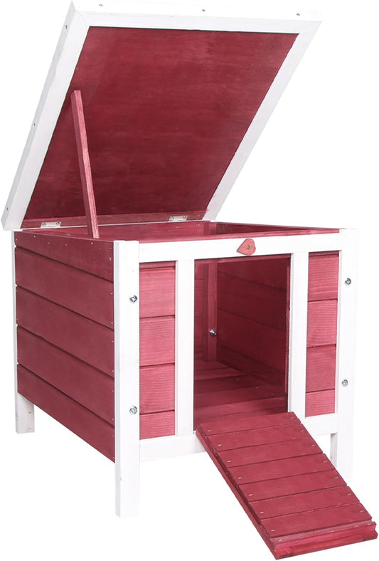 Small Wooden Rabbit Hutch Bunny Cage Guinea Pig Cage Duck House Dog House with Openable & Waterproof Roof, Red