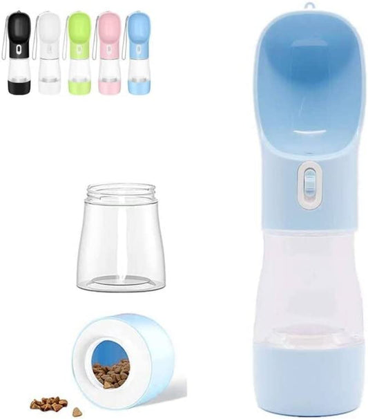 Outdoor Dog Water Bottle Dispenser - Leak Proof Pet Bottle for Dogs on the Go with Food Container Multifunctional Travel Dog Water Bottle（Blue）