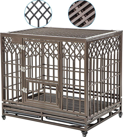 Heavy Duty Dog Cage for Large Dog Strong Metal Kennel and Crate Pet Playpen with Three Doors, Four Wheels,38 Inch,Y Shape,Silver … … …